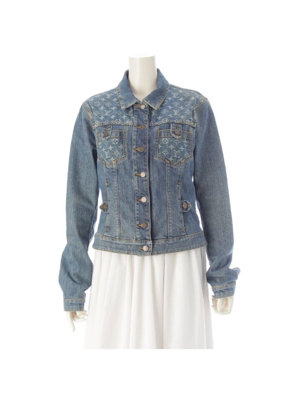 Louis Vuitton Denim Cotton Monogram Button Jacket Indigo 42